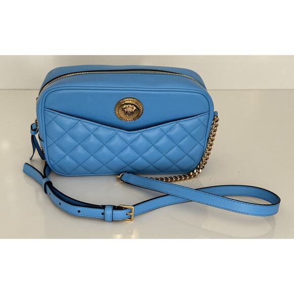 NWT $1275 Versace Quilted Lamb Leather Blue Medium Shoulder Bag 1008828 Italy - Picture 8 of 16